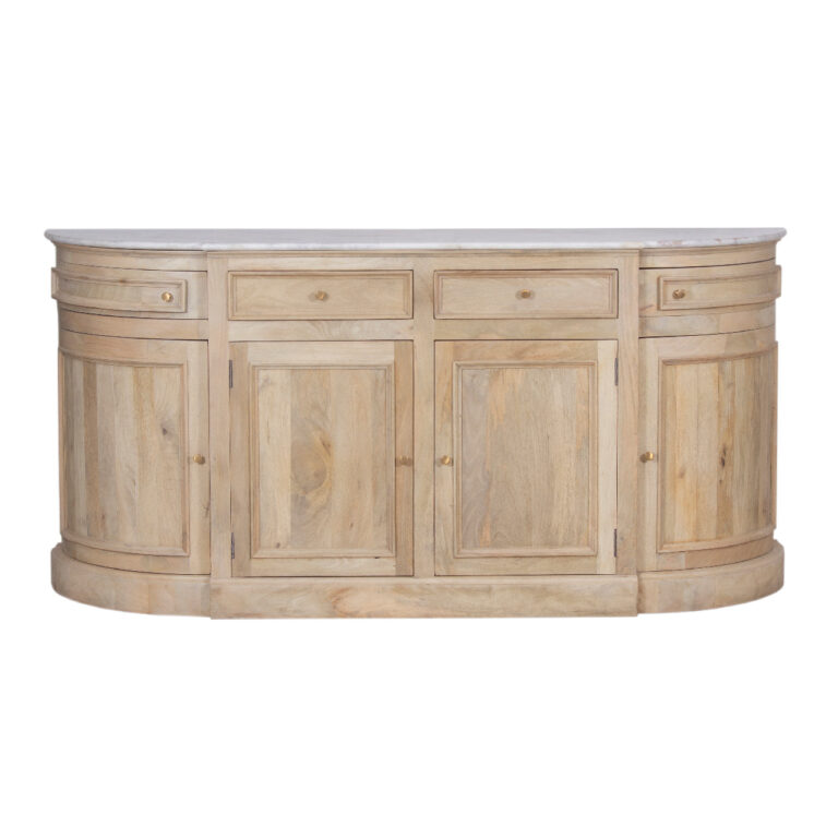 Kensington Mango Wood Marble Top Curved Buffet Door Drawer