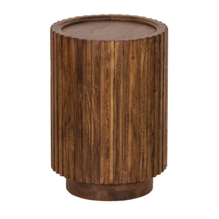 Ajman Acacia Wood Round Side Table in Washed Walnut or Natural