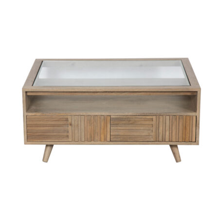 Alba Mango Wood Glass Top Coffee Table With 2 Drawer