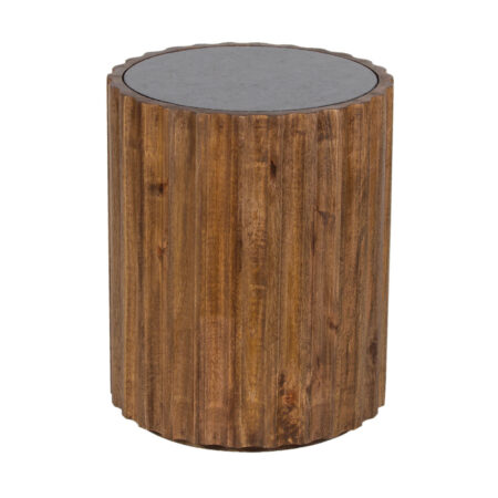 Amber Mango Wood Black Marble Top Round Side Table