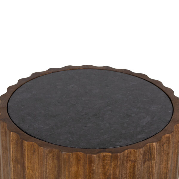 Amber Mango Wood Black Marble Top Round Side Table