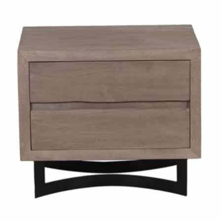 Bent Acacia Wood Metal 2 Drawer Nightstand Grey