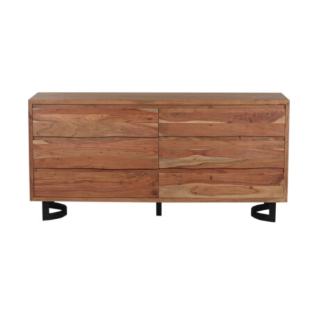 Bent Acacia Wood Metal 6 Drawer Dresser