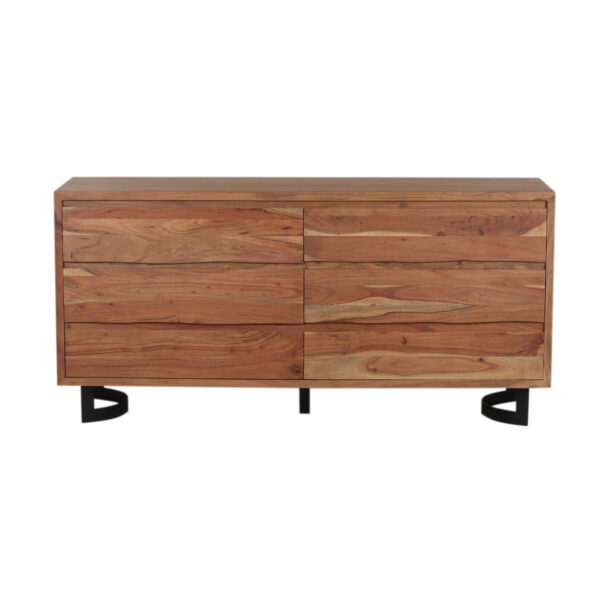 Bent Acacia Wood Metal 6 Drawer Dresser