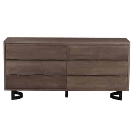 Bent Acacia Wood Metal 6 Drawer Dresser Grey