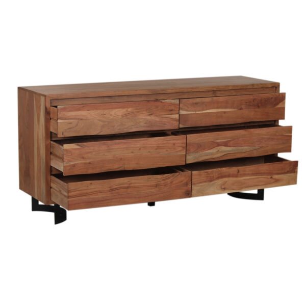 Bent Acacia Wood Metal 6 Drawer Dresser E