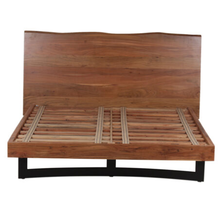Bent Acacia Wood Metal Queen Bed (Mattress Size 61"x81")