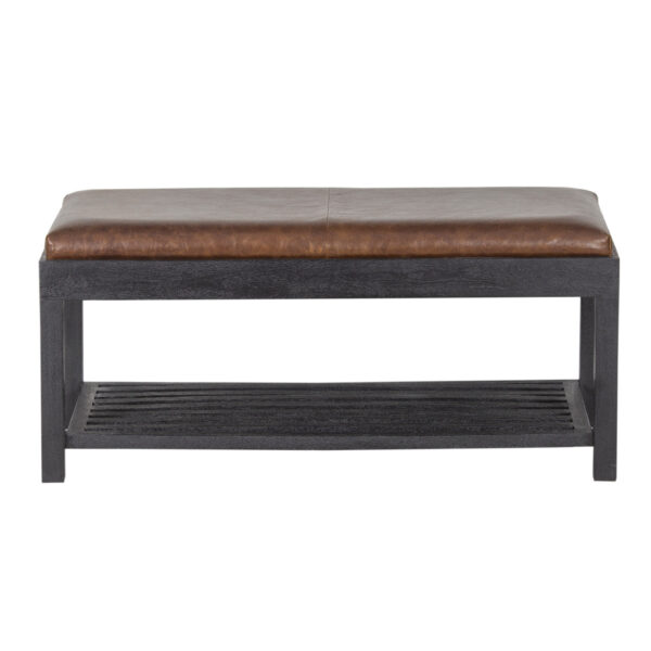 Bodhi Acacia Wood Leather Seat Entryway Shoe Bench