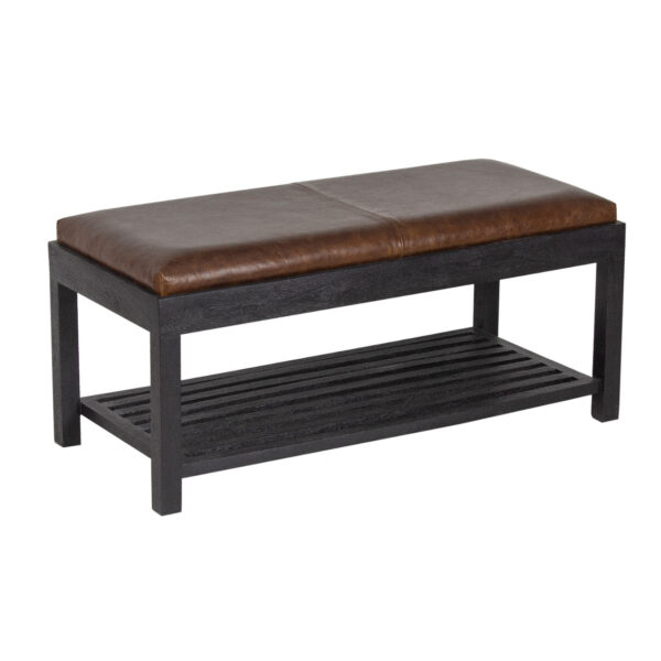 Bodhi Acacia Wood Leather Seat Entryway Shoe Bench