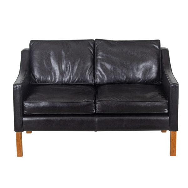 Brio Shalimar Black Buff Leather Love Seat Sofa