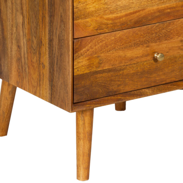 Burnaby Mid Century Mango Wood Side Table With 3 Drawers