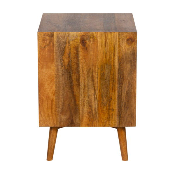 Burnaby Mid Century Mango Wood Side Table With 3 Drawers