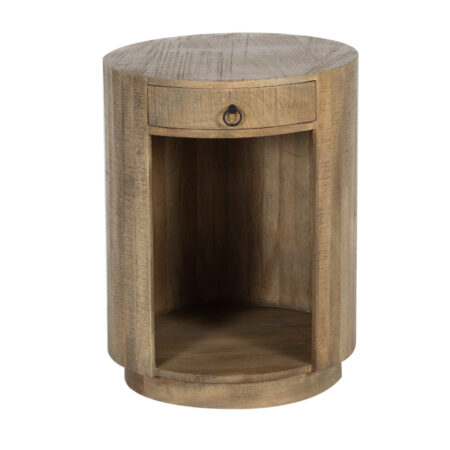 Caliv Mango Wood 1 Drawer Round Side Table Tall