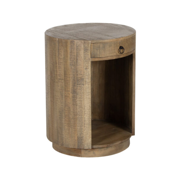 Caliv Mango Wood 1 Drawer Round Side Table Tall