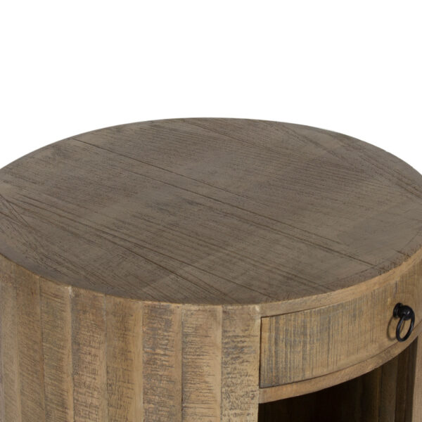 Caliv Mango Wood 1 Drawer Round Side Table Tall