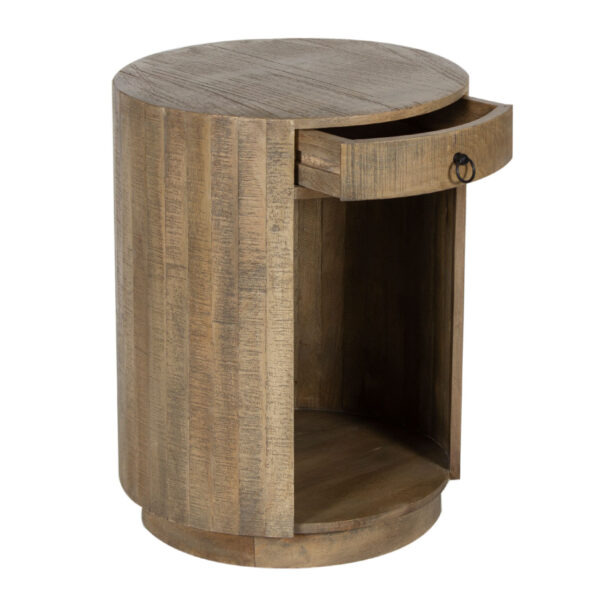 Caliv Mango Wood 1 Drawer Round Side Table Tall