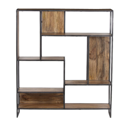 Callas Mango Rough Wood Metal Frame Bookshelf Small Narrow