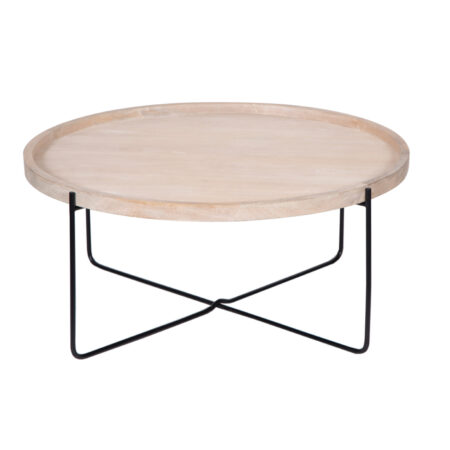 Charlie Mango Wood Round Tray Top Metal Folding Base Coffee Table