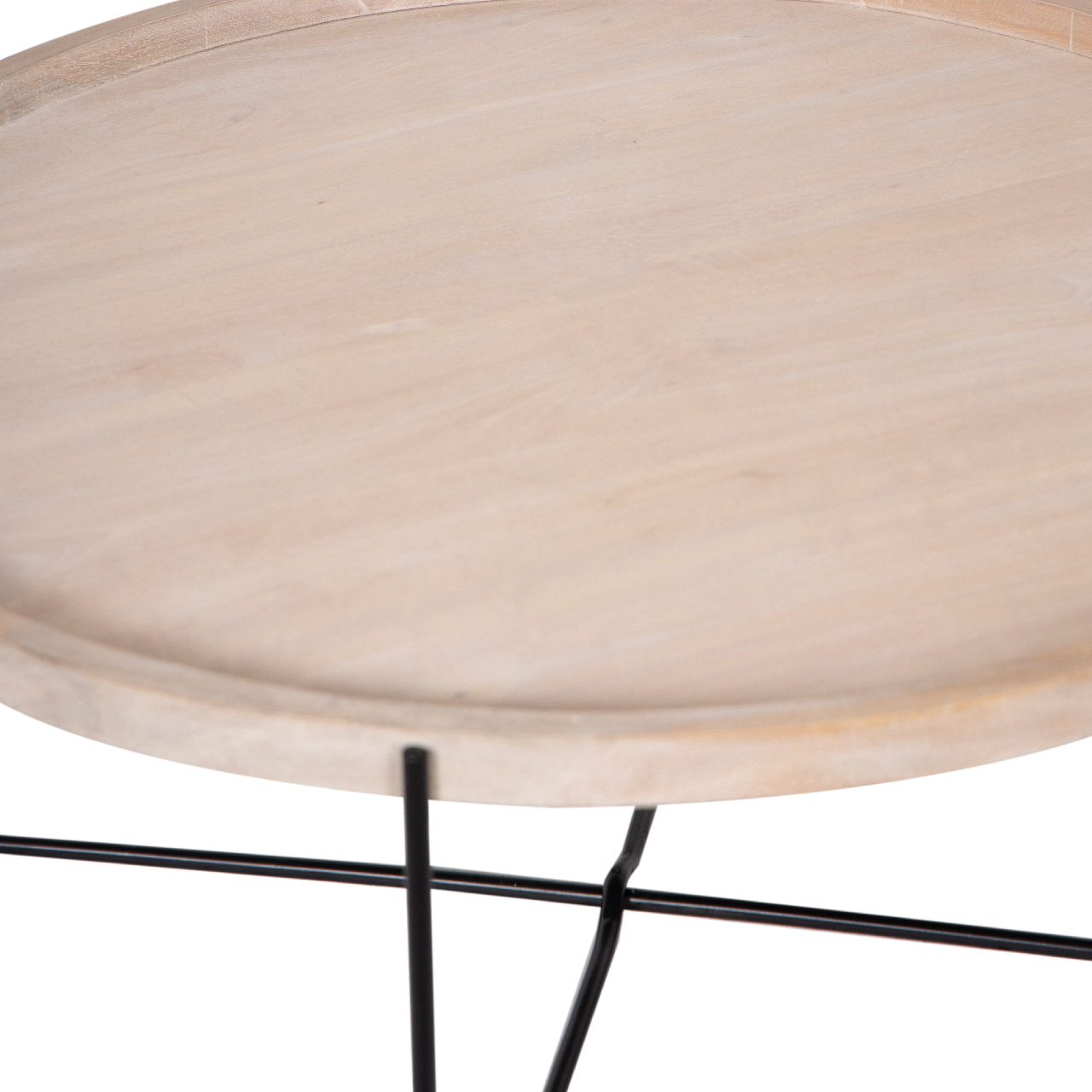 Charlie Mango Wood Round Tray Top Metal Folding Base Coffee Table