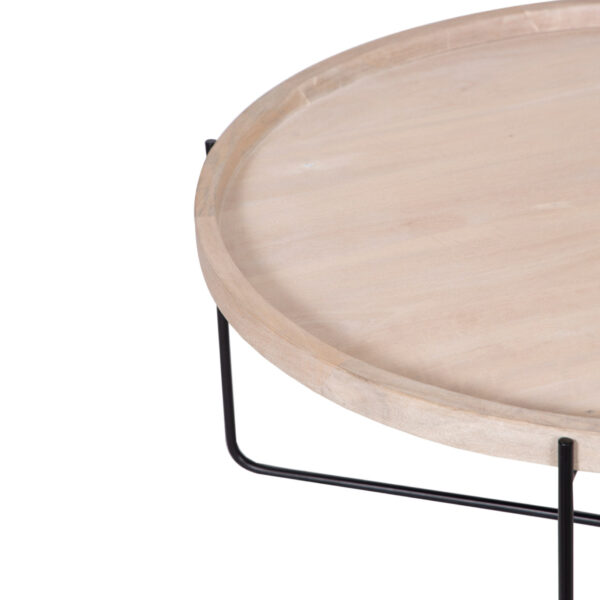 Charlie Mango Wood Round Tray Top Metal Folding Base Coffee Table