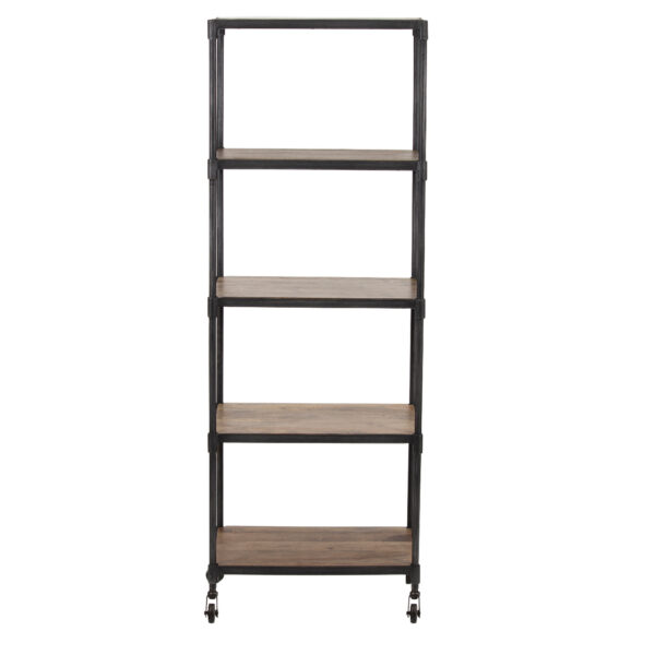 Daylan Mango Wood 5 Tier Bookshelf With Wheels