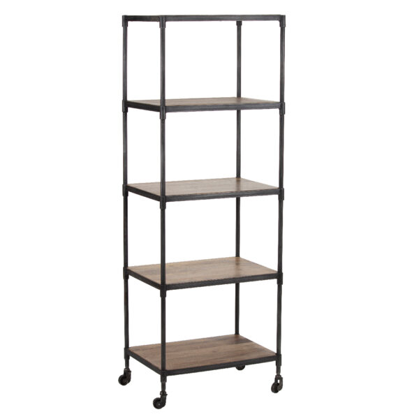 Daylan Mango Wood 5 Tier Bookshelf With Wheels