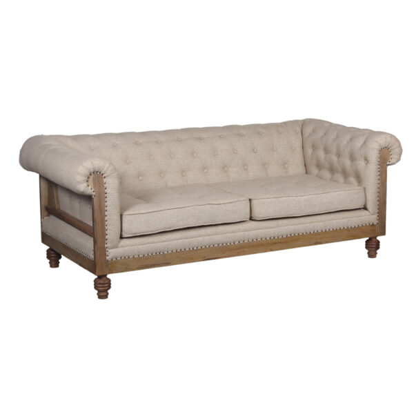 De Construction Mango Wood Paris Linen Fabric 3 Seater Sofa