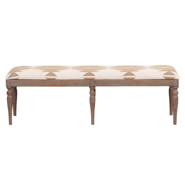 Dhurrie Acacia Wood With Kilim Seat Six Legs Bench