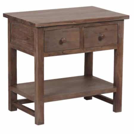Farmhouse Acacia Wood 2 Drawer Nightstand With Shelf