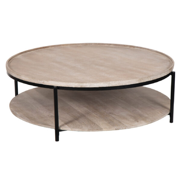 Global Mango Wood Metal Base Round Coffee Table