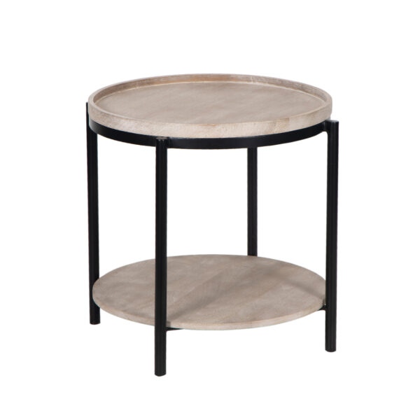 Global Mango Wood Metal Base Round Side Table