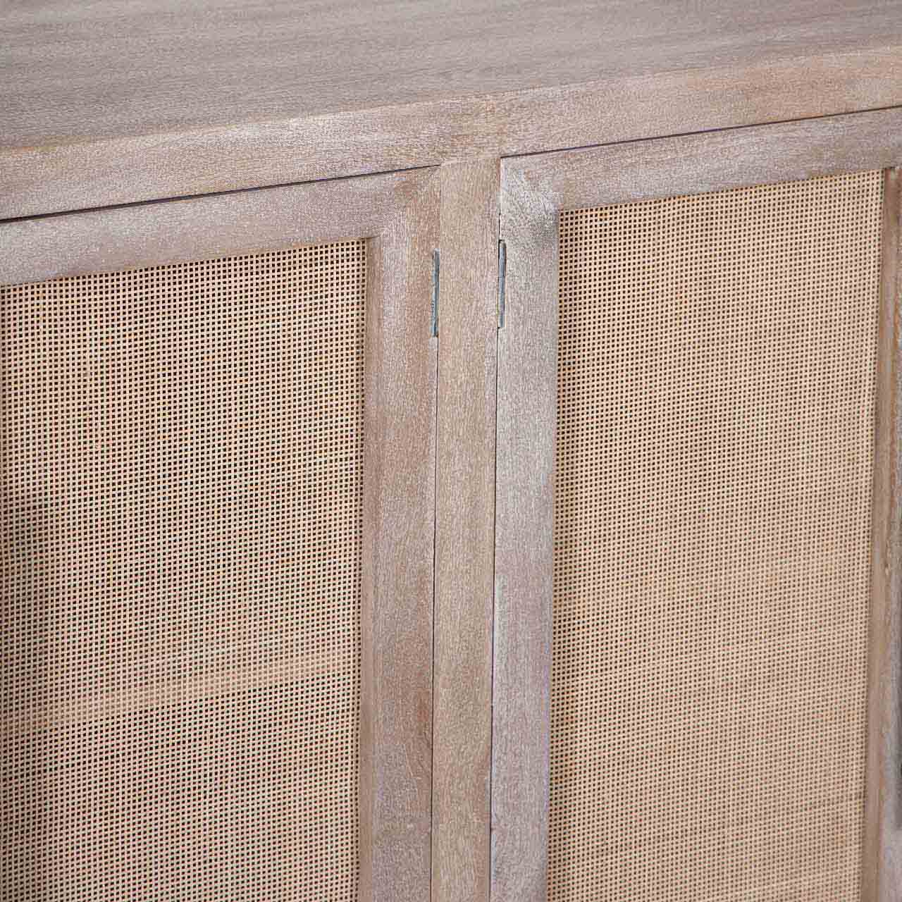 Havelock Mango Wood Cane 4 Door Cabinet