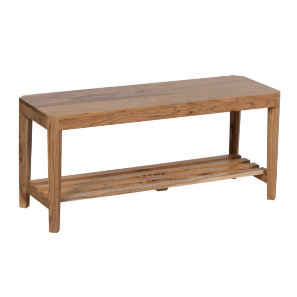 Helios Acacia Wood Bench With Slats Shelf