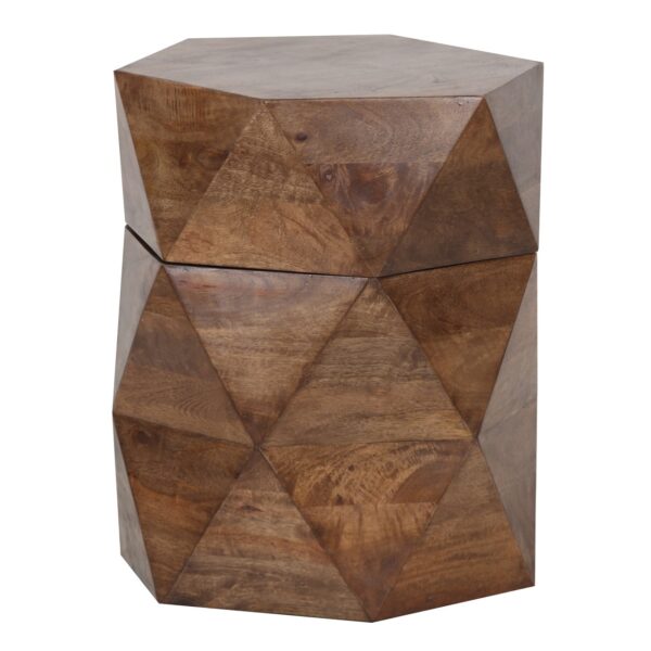 Hexagonal Mango Side Table With Storage Washed Walnut