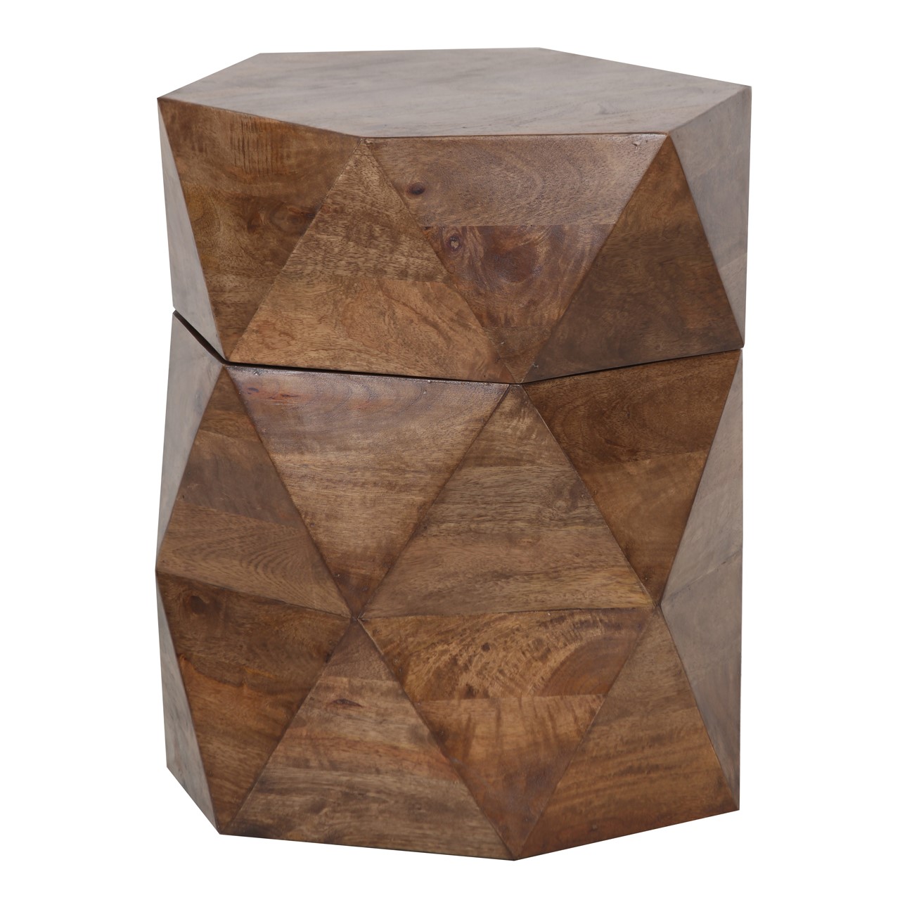 Hexagonal Mango Side Table With Storage Washed Walnut