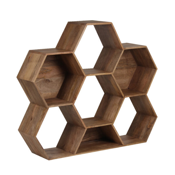 Hexagonal Mango Wood 7 Compartment Bookcase