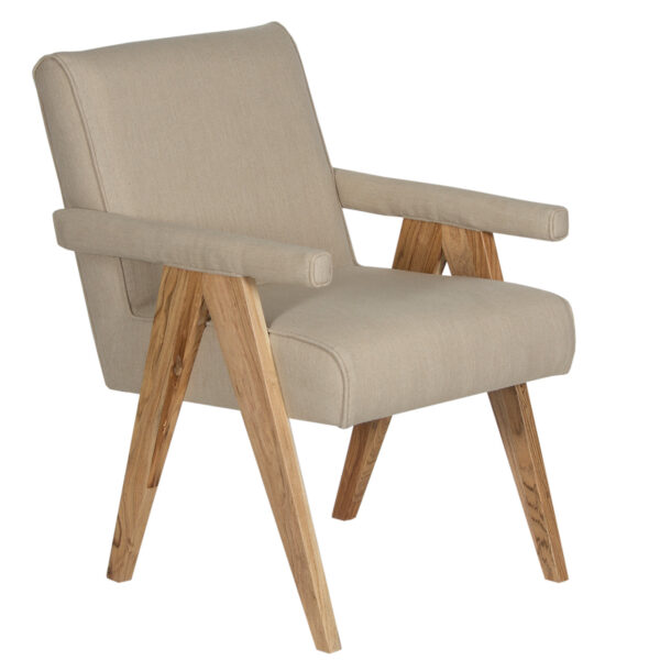 Jakob Acacia Wood Uphostered Dining Arm Chair