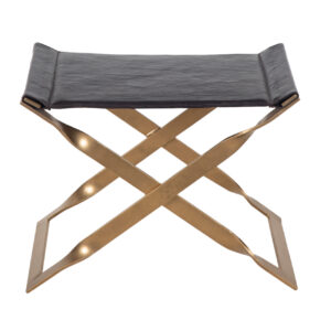 Kerrisdale Metal Cross Legs Leather Ottoman – Gold