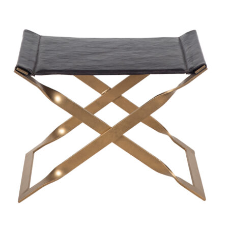 Kerrisdale Metal Cross Legs Leather Ottoman - Gold Kerrisdale Metal Cross Legs Leather Ottoman - Gold