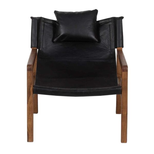 Malibu Acacia Wood Black Buff Leather Sling Chair