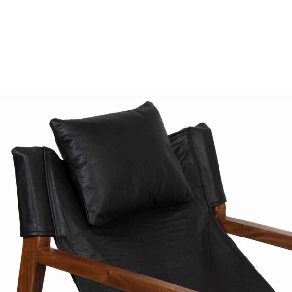 Malibu Acacia Wood Black Buff Leather Sling Chair