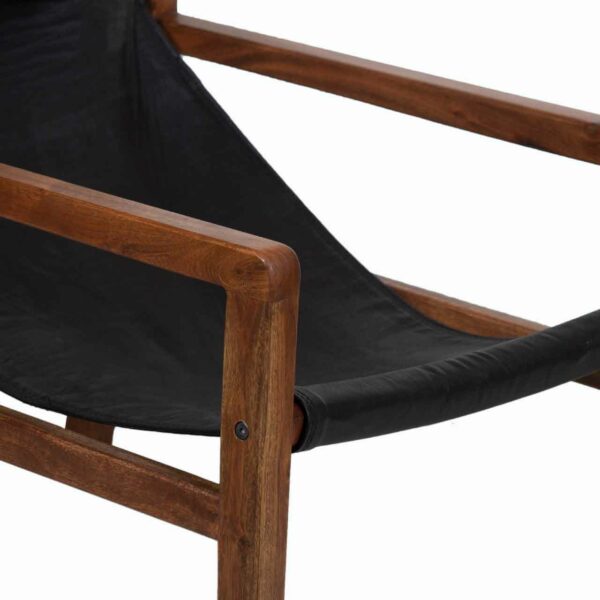 Malibu Acacia Wood Black Buff Leather Sling Chair