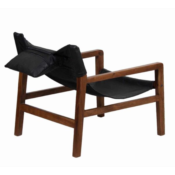 Malibu Acacia Wood Black Buff Leather Sling Chair