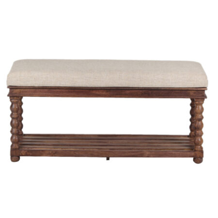 Manog Wood Bobbin Legs Bench with Shelf