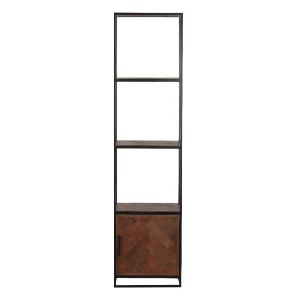 Megan Mango Wood Parquet Metal Frame With 1 Door Bookshelf