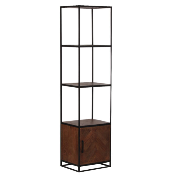 Megan Mango Wood Parquet Metal Frame With 1 Door Bookshelf