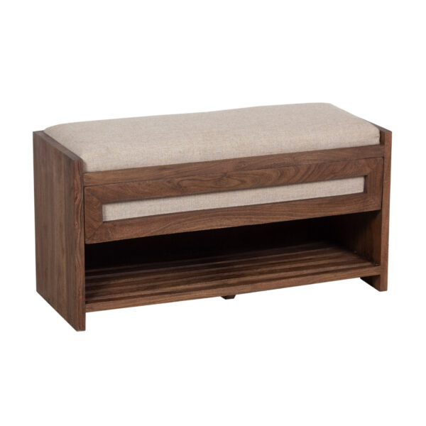 Mehrie Acacia Wood Fabric Upholstery Bench