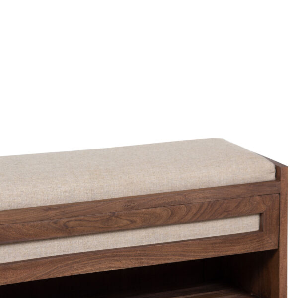 Mehrie Acacia Wood Fabric Upholstery Bench