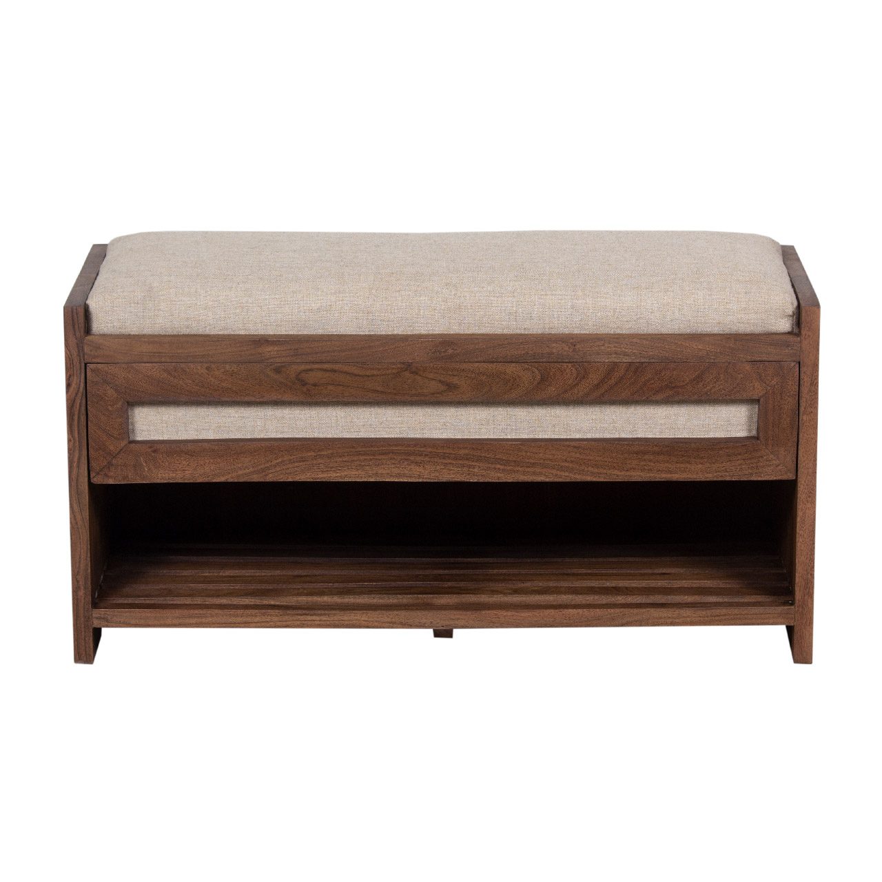 Mehrie Acacia Wood Fabric Upholstery Bench
