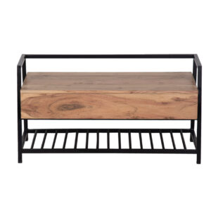 Mocha Metal With Acacia Storge Box Bench